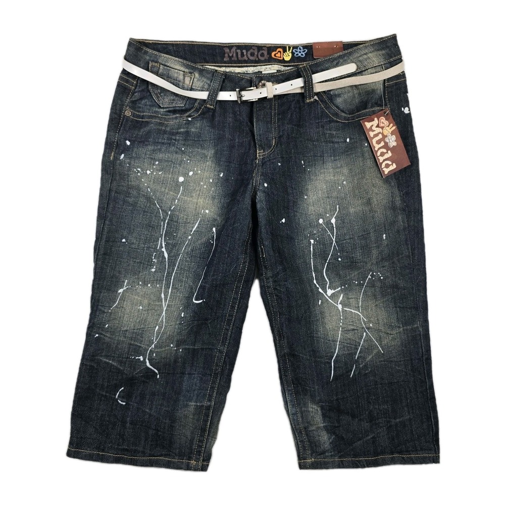 Mudd Girls Size 13 Dark Wash Paint Splatter Capri Bermuda Denim Jeans with Belt